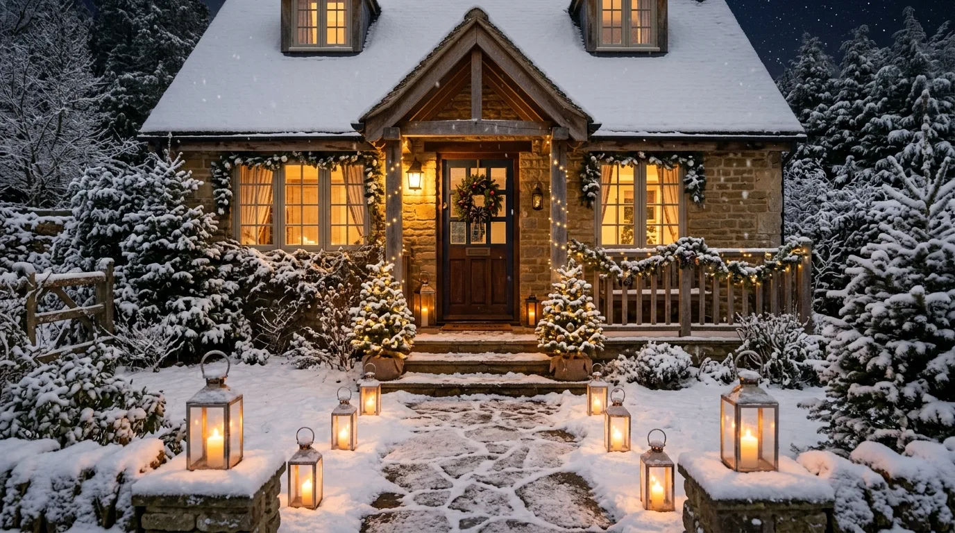 House Entrance With Glowing Lantern Path